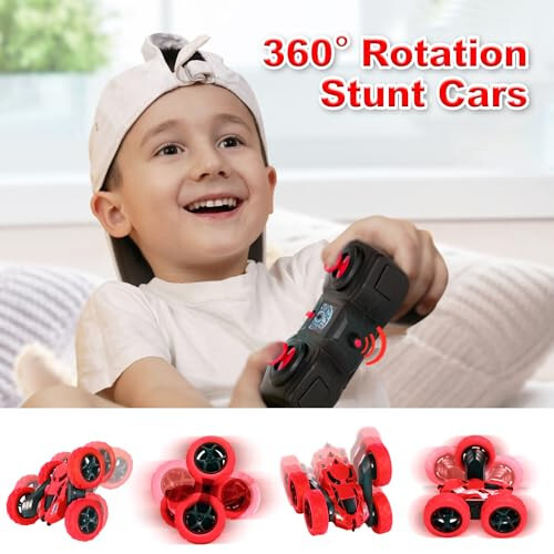 Remote Control Car Stunt RC Cars, 90 Min Playtime, 2.4Ghz Double Sided 360° Rotating RC Crawler with Headlights, 4WD Off Road Drift RC Race Car Toy for Boys and Girls Aged 6-12 Red - 3