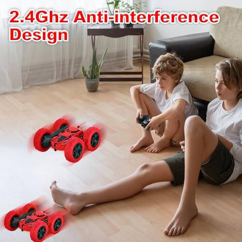 Remote Control Car Stunt RC Cars, 90 Min Playtime, 2.4Ghz Double Sided 360° Rotating RC Crawler with Headlights, 4WD Off Road Drift RC Race Car Toy for Boys and Girls Aged 6-12 Red - 5