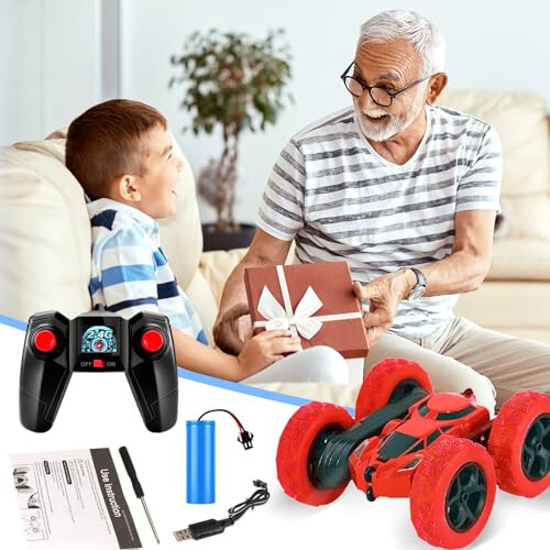 Remote Control Car Stunt RC Cars, 90 Min Playtime, 2.4Ghz Double Sided 360° Rotating RC Crawler with Headlights, 4WD Off Road Drift RC Race Car Toy for Boys and Girls Aged 6-12 Red - 6