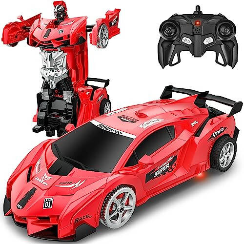 Remote Control Car, Toy for 3-8 Year Old Boys, 360° Rotating RC Deformation Robot Car Toy with LED Light, Transform Robot RC Car Age 3 4 5 6 7 8-12 Years Old for Kids, Boys Girls Birthday Gifts (Red) - 1