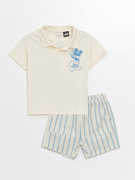 Resort Collar Mickey Mouse Print Baby Boy T-Shirt and Shorts 2 Piece Set - 1