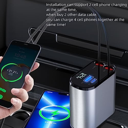 Retractable Car Charger 4 in 1 Adapter 30W Fast Phone Charging Car Cigarette Lighter Plug for iPhone 15/14/13/12/11 Samsung, Huawei，Apple+Type-c - 2