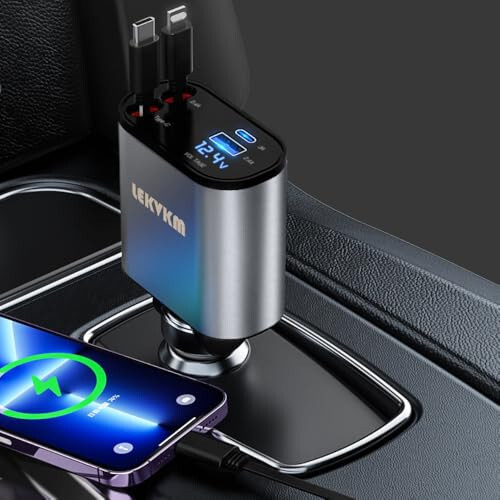 Retractable Car Charger 4 in 1 Adapter 30W Fast Phone Charging Car Cigarette Lighter Plug for iPhone 15/14/13/12/11 Samsung, Huawei，Apple+Type-c - 6