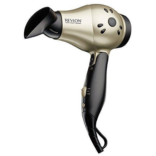 REVLON Compact Folding Handle Hair Dryer |1875W Blow Dryer with Ionic Technology for Salon Styled Finish with Less Frizz and More Shine | Great for Travel (Gold/Black) - 1