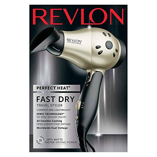 REVLON Compact Folding Handle Hair Dryer |1875W Blow Dryer with Ionic Technology for Salon Styled Finish with Less Frizz and More Shine | Great for Travel (Gold/Black) - 3