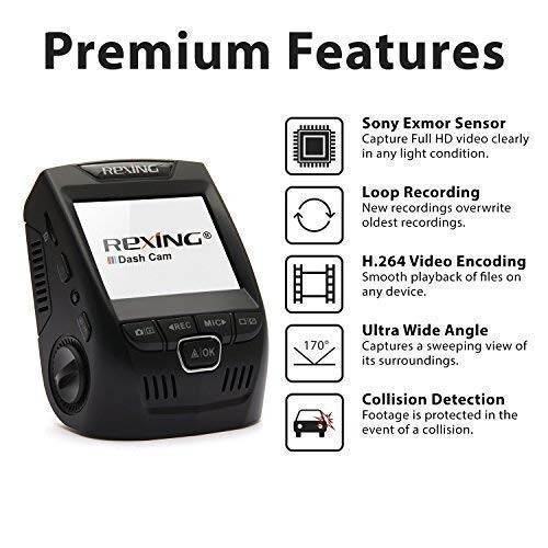 Rexing V1 Basic Dash Cam 1080P FHD DVR Car Driving Recorder, 2.4