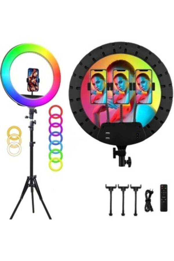 Rgb 18 İnç Halka Işığı 15 Renk Kumandalı Profesyonel Makyaj Kuaför Tripod - 6