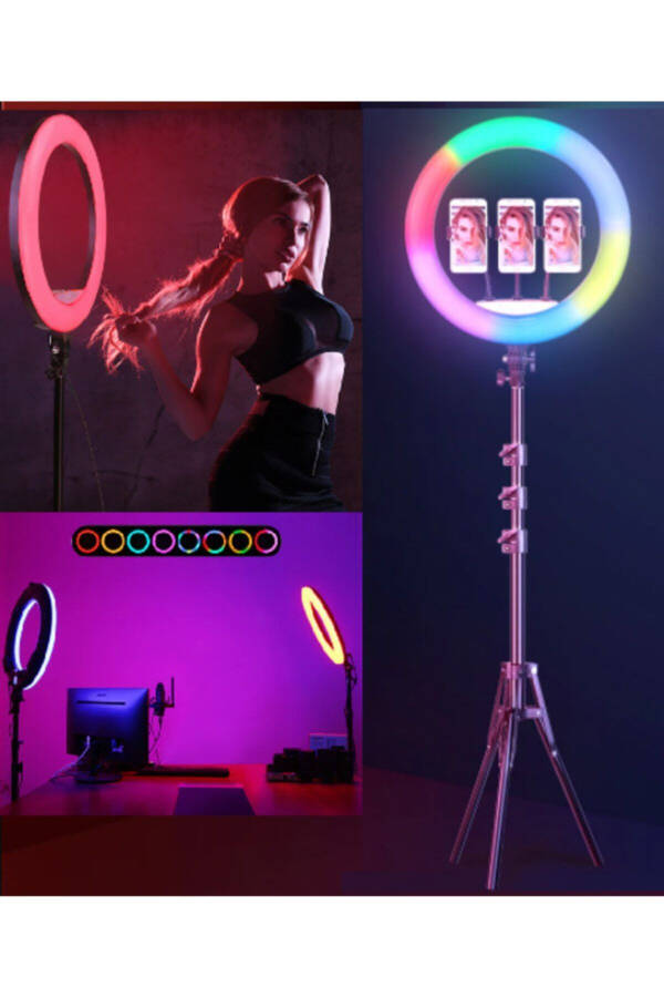 Rgb 18 Inch Ring Light 15 Color Controlled Professional Makeup Hairdresser Tripod - 3