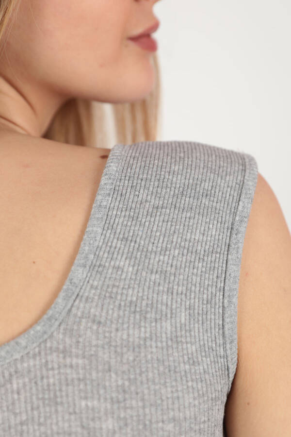 Rib Knit Front Back Square Sleeveless Women's Blouse - Grey - 4