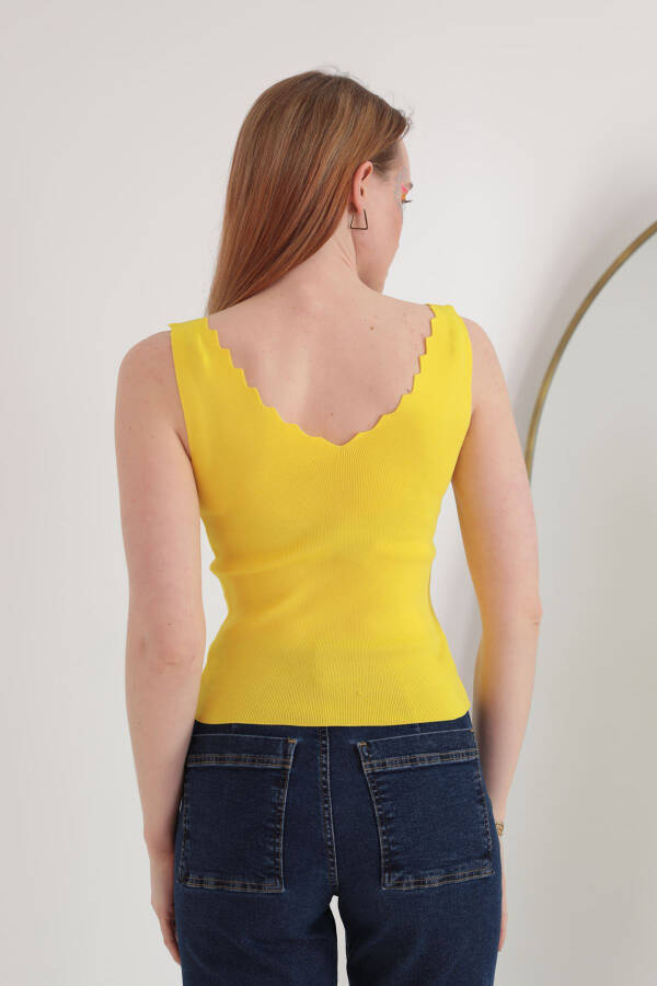 Rib Knit Women's Blouse with Ladder Neck - Yellow - 1