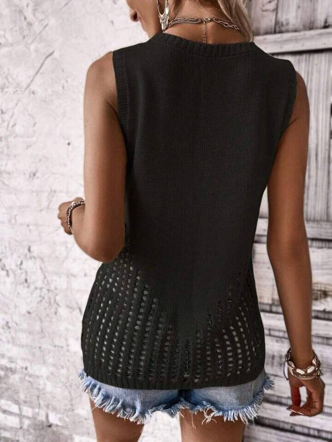 Ribbed blouse with lace detail, round neck, sleeveless. - 4