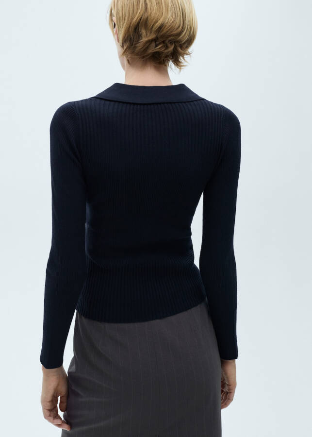 Ribbed buttoned sweater, navy blue. - 18