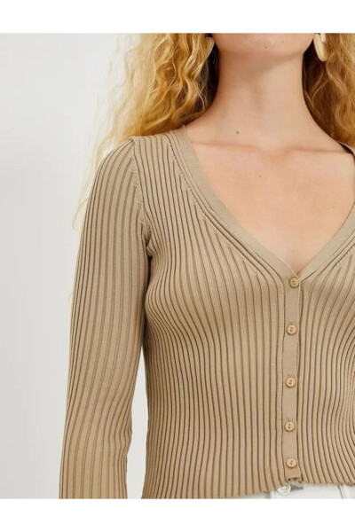 Ribbed Cardigan with V-Neck and Buttons - 5