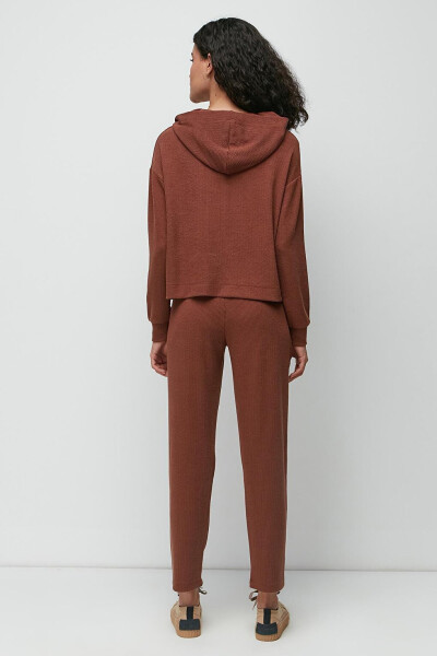 Ribbed Hooded Sweatshirt Pants Set 9131 Brown - 5