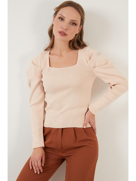 Ribbed Knit Sweater with Square Neck and Cuffs 6362161 - 2