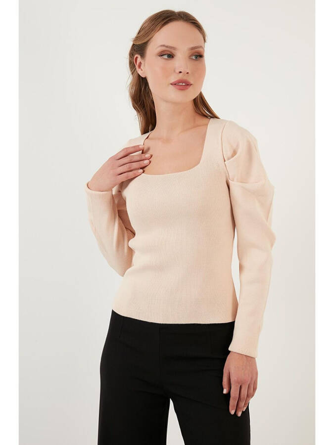 Ribbed Knit Sweater with Square Neck and Cuffs 6362161 - 3