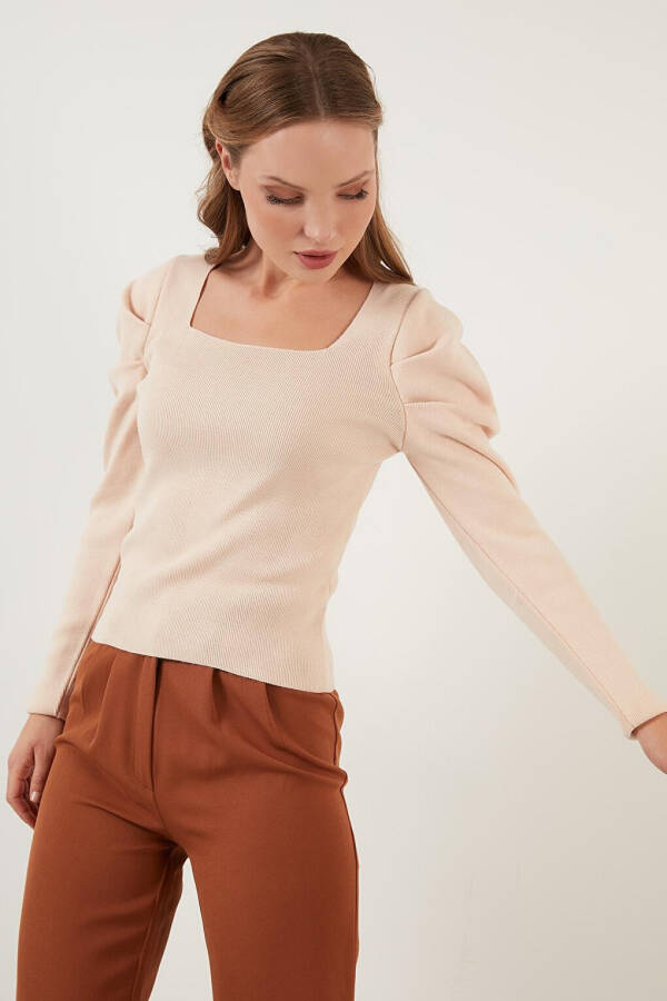 Ribbed Knit Sweater with Square Neck and Cuffs 6362161 - 6