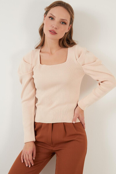 Ribbed Knit Sweater with Square Neck and Cuffs 6362161 - 7