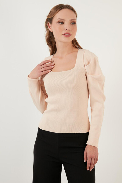 Ribbed Knit Sweater with Square Neck and Cuffs 6362161 - 8