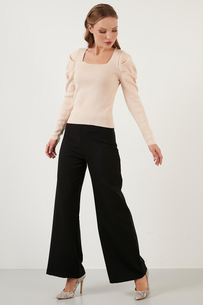 Ribbed Knit Sweater with Square Neck and Cuffs 6362161 - 9