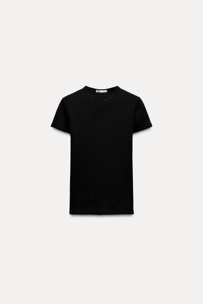 Ribbed Short Sleeve T-Shirt - Black - 10