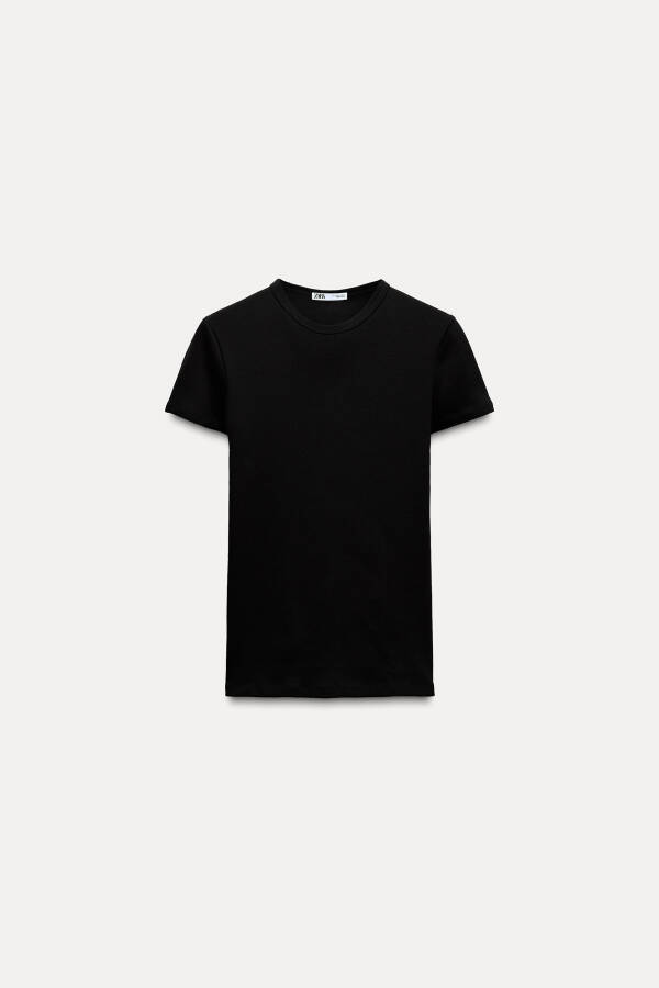 Ribbed Short Sleeve T-Shirt - Black - 10