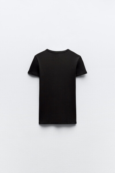 Ribbed Short Sleeve T-Shirt - Black - 11