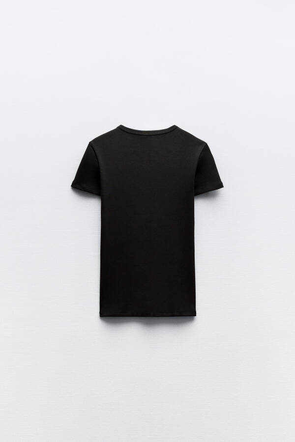 Ribbed Short Sleeve T-Shirt - Black - 11