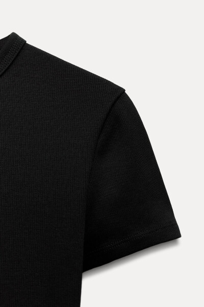 Ribbed Short Sleeve T-Shirt - Black - 12