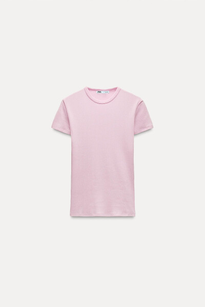 RIBBED SHORT SLEEVE T-SHIRT-Light Pink - 10