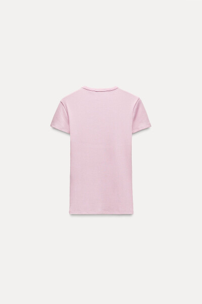 RIBBED SHORT SLEEVE T-SHIRT-Light Pink - 11