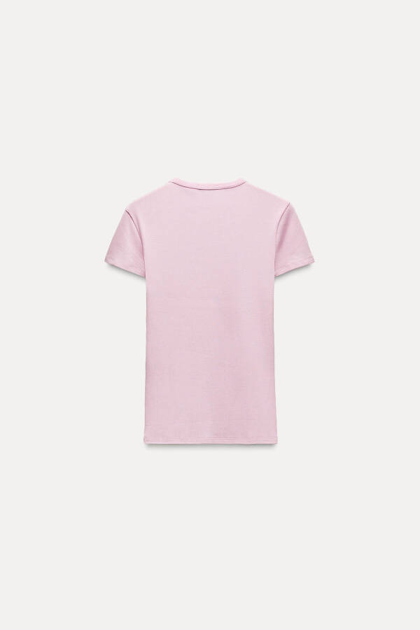 RIBBED SHORT SLEEVE T-SHIRT-Light Pink - 11