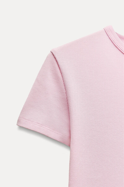 RIBBED SHORT SLEEVE T-SHIRT-Light Pink - 12