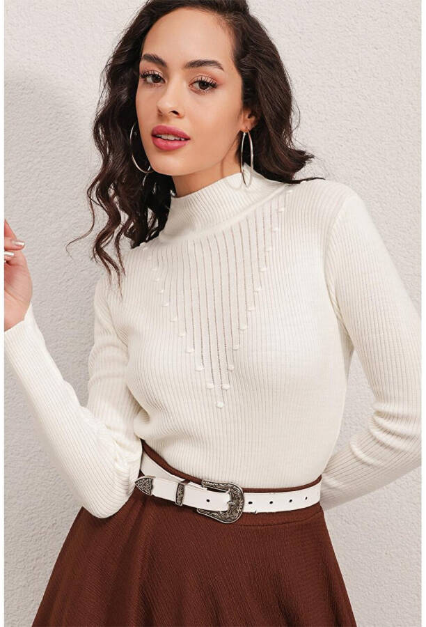 Ribbed Women's Sweater with Fisherman's Neck - 1