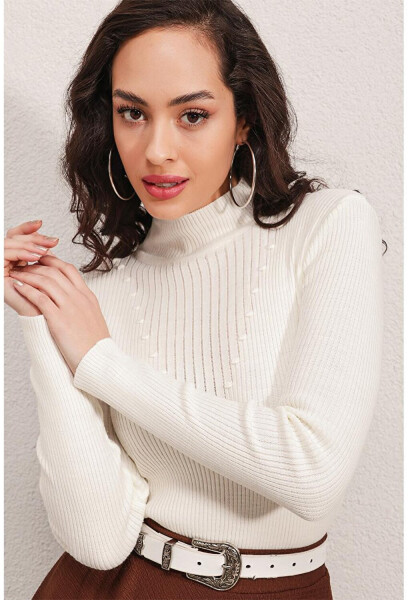 Ribbed Women's Sweater with Fisherman's Neck - 3