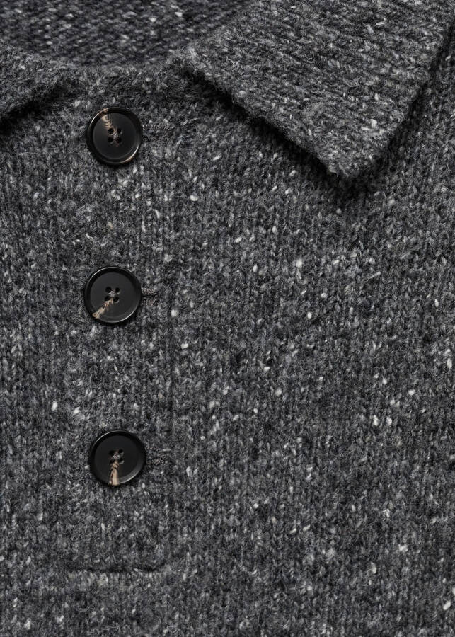 Ribbed wool polo shirt, charcoal black. - 15