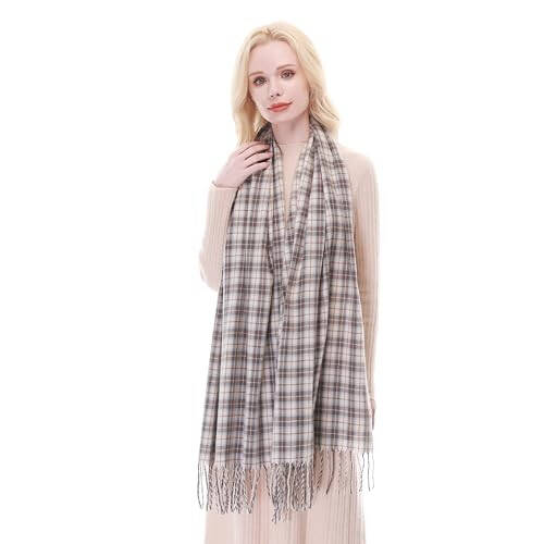 RIIQIICHY Plaid Scarf for Women Fall Winter Pashmina Scarves Wraps for Cold Weather Warm Large - 2