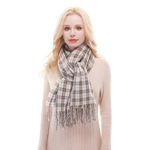 RIIQIICHY Plaid Scarf for Women Fall Winter Pashmina Scarves Wraps for Cold Weather Warm Large - 7