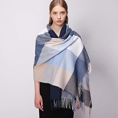 RIIQIICHY Plaid Scarfs for Women Fall Winter Scarves Pashmina Shawls and Wraps for Evening Dresses - 5