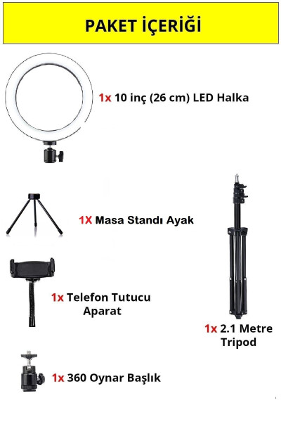 Ring Işık Youtuber Tiktok Çekim Telefon Tutucu Makyaj Işığı 10 Inç +2.1 Mt Tripod+ Masa Ayaklı - 4