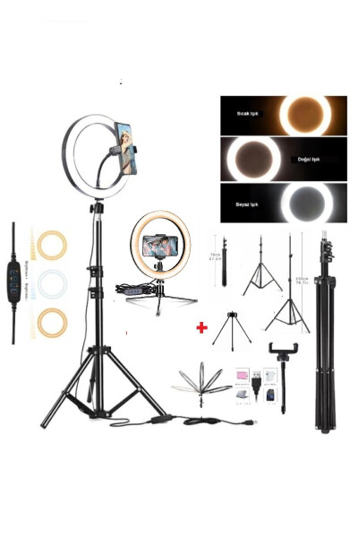 Ring Light Youtuber Tiktok Phone Holder Makeup Light 10 Inch +2.1 Mt Tripod+ Table Stand - 1