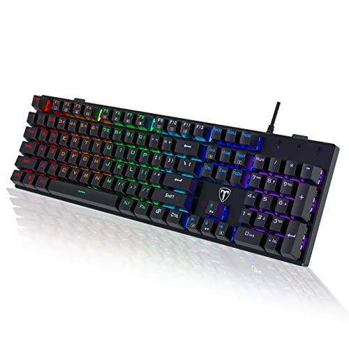 RisoPhy Mechanical Gaming Keyboard, RGB 104 Keys Ultra-Slim LED Backlit USB Wired Keyboard with Blue Switch, Durable Abs Keycaps/Anti-Ghosting/Spill-Resistant Computer Keyboard for PC Mac Xbox Gamer - 1