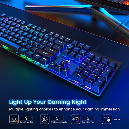 RisoPhy Mechanical Gaming Keyboard, RGB 104 Keys Ultra-Slim LED Backlit USB Wired Keyboard with Blue Switch, Durable Abs Keycaps/Anti-Ghosting/Spill-Resistant Computer Keyboard for PC Mac Xbox Gamer - 2