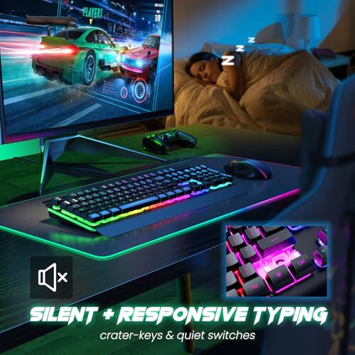 RisoPhy RGB Gaming Keyboard, 7 Single Color Backlits, 104 Keys Metal Panel Computer Keyboard,Silent Keys, Wrist Rest, Full Size Waterproof Light Up Wired Keyboard for PC Laptop Mac Gamer - 6