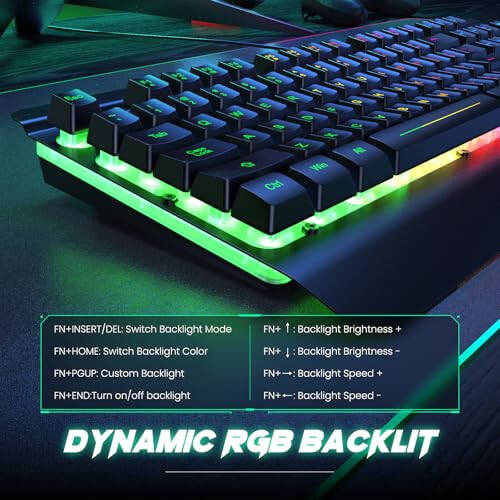 RisoPhy RGB Oyun Klavyesi, 7 Tek Renkli Arka Aydınlatma, 104 Tuş Metal Panel Bilgisayar Klavyesi, Sessiz Tuşlar, Bilek Desteği, Tam Boy Su Geçirmez Aydınlatmalı Kablolu Klavye PC Laptop Mac Oyuncu İçin - 3