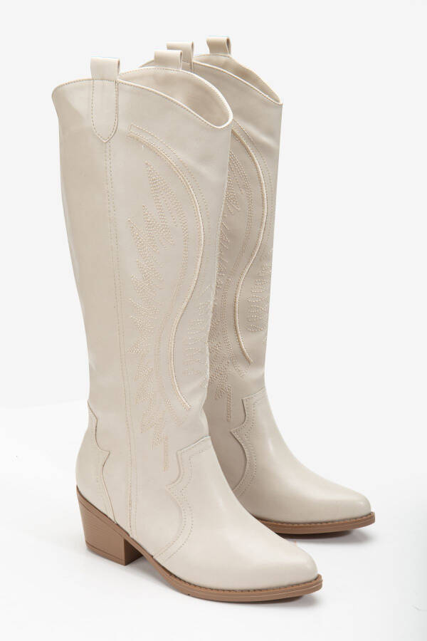 Rissoli beige cream matte leather embroidered Western cowboy boot. - 1