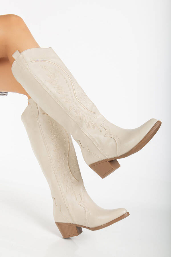 Rissoli beige cream matte leather embroidered Western cowboy boot. - 2