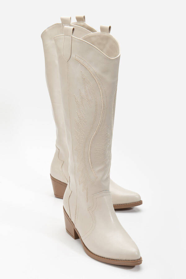 Rissoli beige cream matte leather embroidered Western cowboy boot. - 3