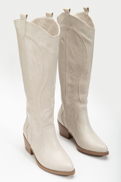 Rissoli beige cream matte leather embroidered Western cowboy boot. - 4