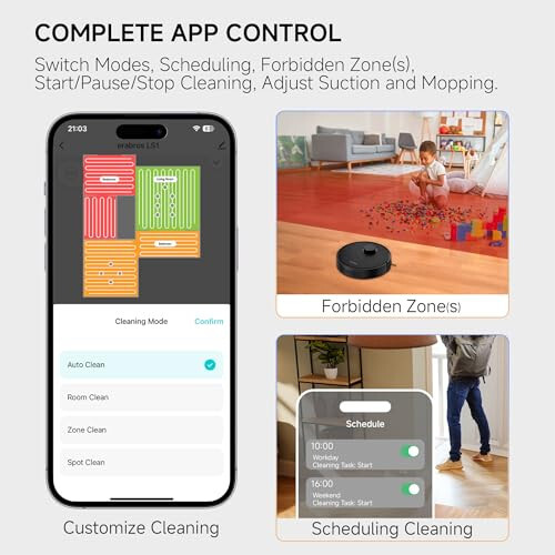 Robot Süpürge ve Paspas Kombosu – Hassas LiDAR Navigasyonu, Akıllı Ev Robot Haritası, Süpürme/Paspas/Kombine Temizlik Modu, Otomatik Şarj, Kişiye Özel Temizlik, UYGULAMA/Uzaktan Kumanda/Sesli Kontrol, Sert Zeminler ve Halılar için - 6